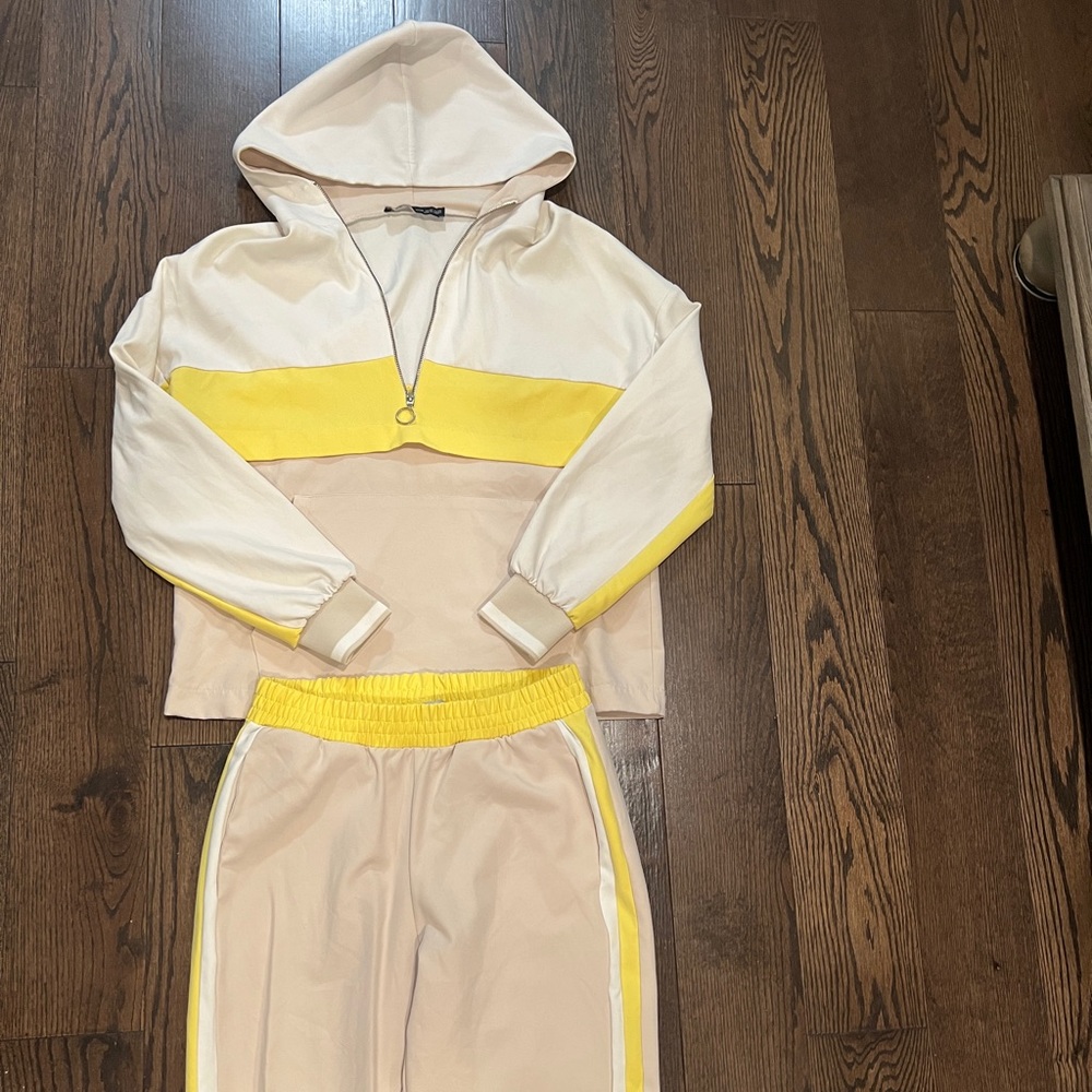 Zara Yellow Tan and White Stripe Tracksuit